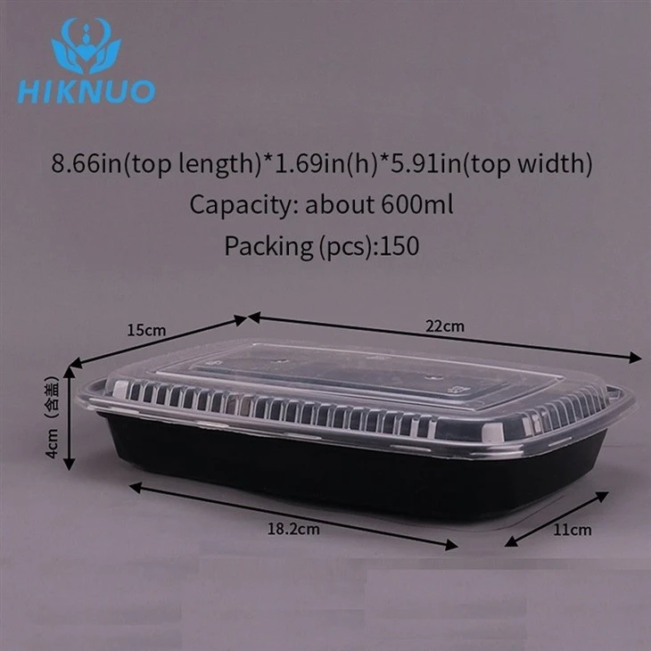 400ml Rectangular Container Black Takeaway Lunch Packaging Box Disposable Plastic Meal